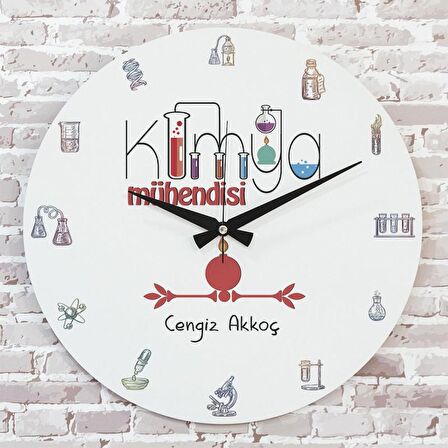 Kimya Mühendisine Hediye Ahşap Saat 33cm  KA02-1018