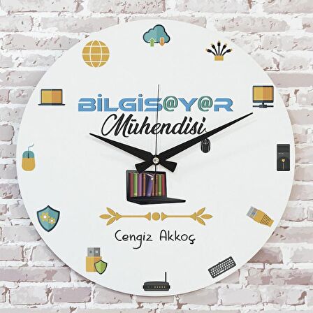 Bilgisayar Mühendisine Hediye Ahşap Saat 33cm  KA02-1019