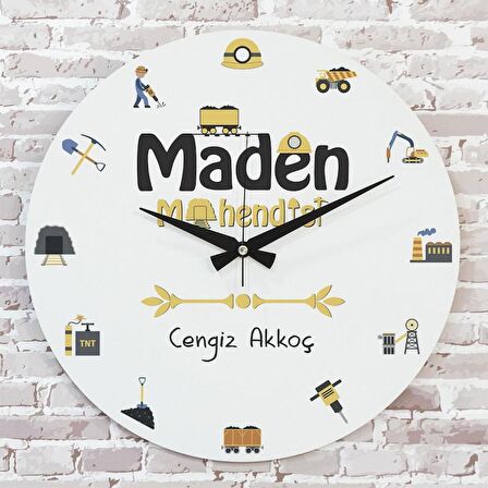 Maden Mühendisine Hediye Ahşap Saat 33cm  KA02-1021