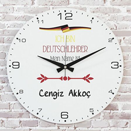 Almanca Öğretmenine Hediye Ahşap Saat 33cm  KA02-1032