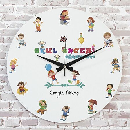 Okul Öncesi Öğretmenine Hediye Ahşap Saat 33cm  KA02-1033