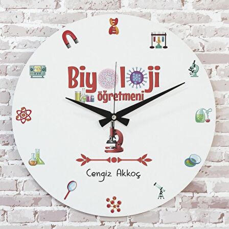 Biyoloji Öğretmenine Hediye Ahşap Saat 33cm  KA02-1036