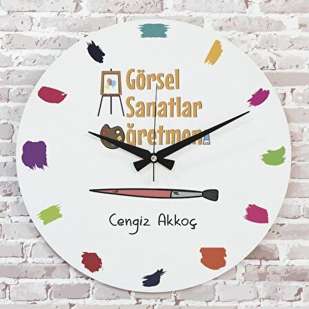 Görsel Sanatlar Öğretmenine Hediye Ahşap Saat 33cm  KA02-1046