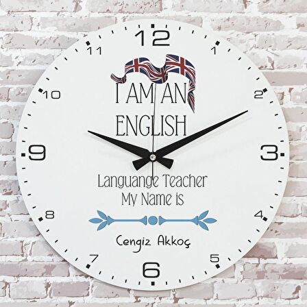 İngilizce Öğretmenine Hediye Ahşap Saat 33cm  KA02-1048