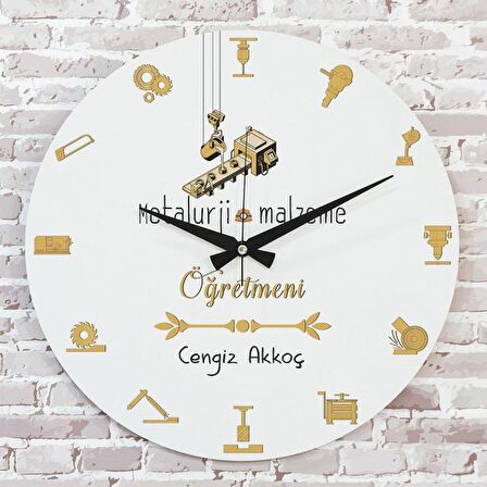 Metalurji ve Malzeme Öğretmenine Hediye Ahşap Saat 33cm  KA02-1051