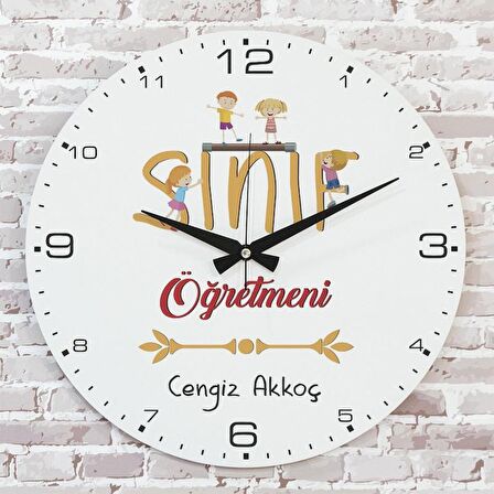 Sınıf Öğretmenine Hediye Ahşap Saat 33cm  KA02-1058