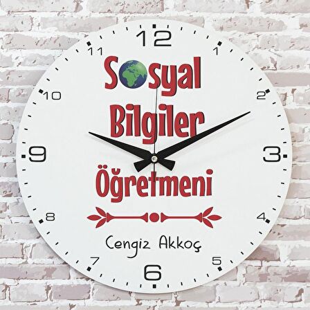 Sosyal Bilgiler Öğretmenine Hediye Ahşap Saat 33cm  KA02-1059
