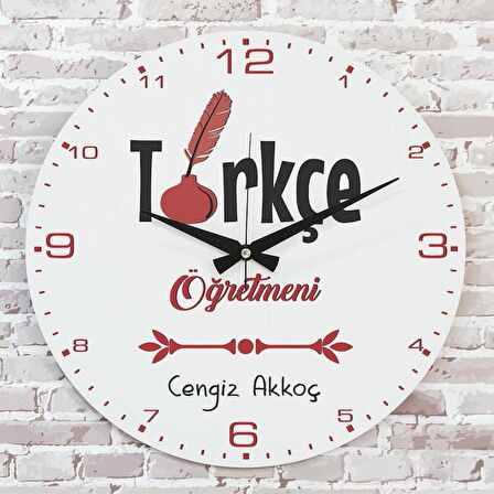 Türkçe Öğretmenine Hediye Ahşap Saat 33cm  KA02-1063