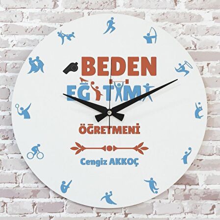 Beden Eğitimi Öğretmenine Hediye Ahşap Saat 33cm  KA02-1087