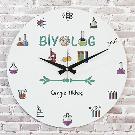 Biyologlara Hediye Ahşap Saat 33cm  KA02-1105