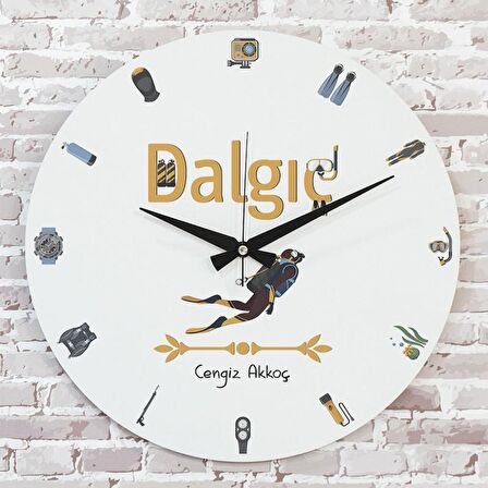 Dalgıça Hediye Ahşap Saat 33cm  KA02-1117