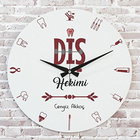 Diş Hekimine Hediye Ahşap Saat 33cm  KA02-1119