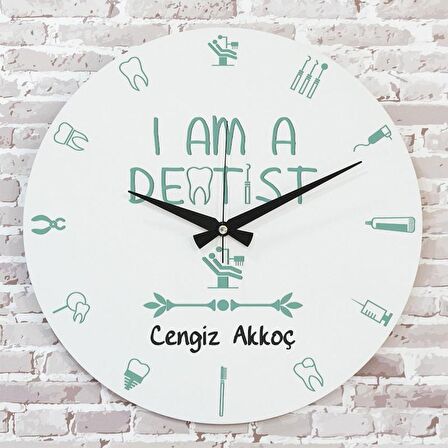 Diş Hekimine Hediye Ahşap Saat 33cm  KA02-1123