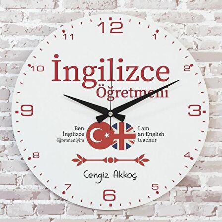 İngilizce Öğretmenine Hediye Ahşap Saat 33cm  KA02-1167