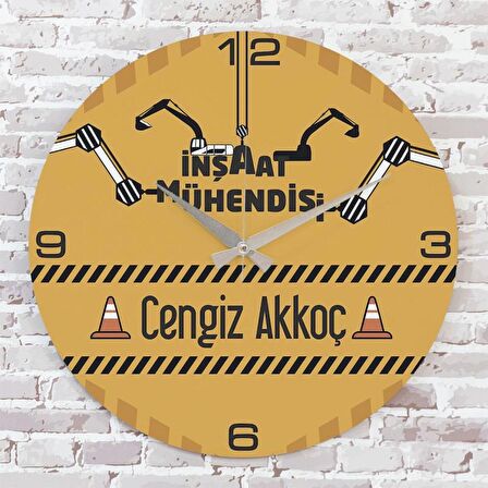 İnşaat Mühendisine Hediye Ahşap Saat 33cm  KA02-1169