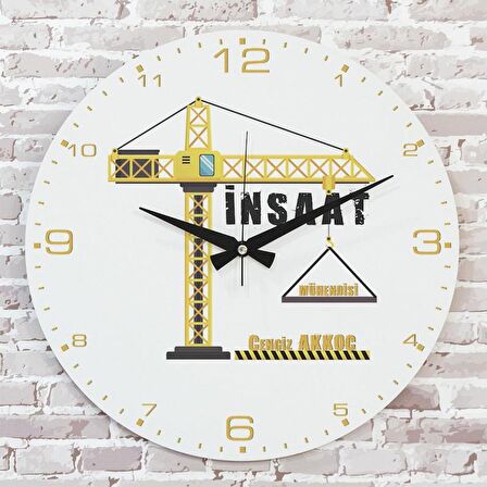 İnşaat Mühendisine Hediye Ahşap Saat 33cm  KA02-1170