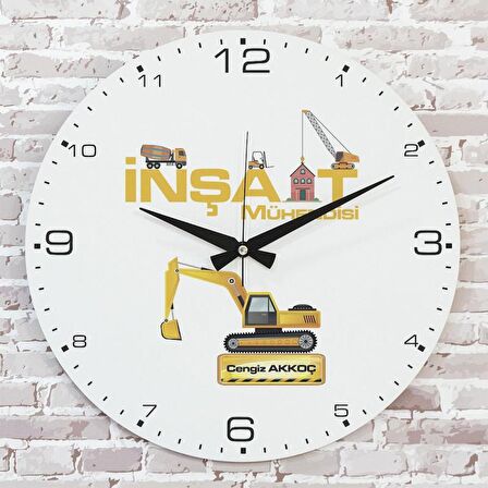 İnşaat Mühendisine Hediye Ahşap Saat 33cm  KA02-1171