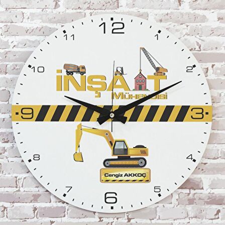 İnşaat Mühendisine Hediye Ahşap Saat 33cm  KA02-1172
