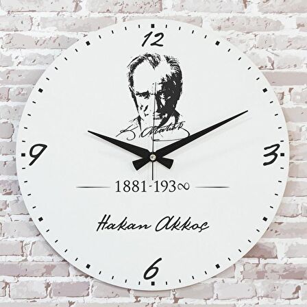 Kişiye Özel Atatürk Silüetli Hediye Ahşap Saat 33cm  KA02-1185