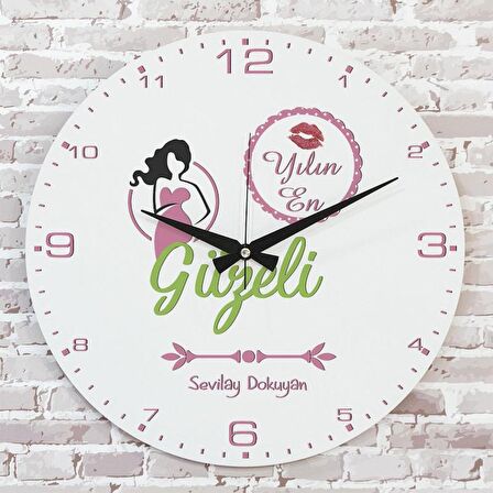 Kişiye Özel Yılın En Güzeli Hediye Ahşap Saat 33cm  KA02-1189