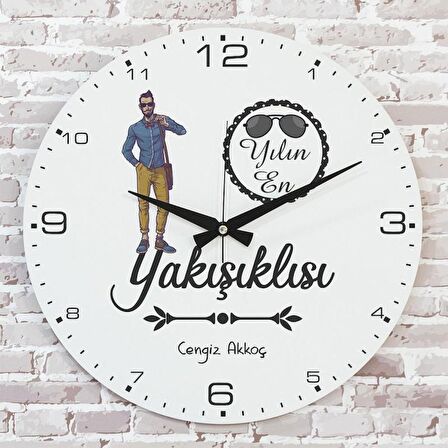 Kişiye Özel Yılın En Yakışıklısı Hediye Ahşap Saat 33cm  KA02-1197