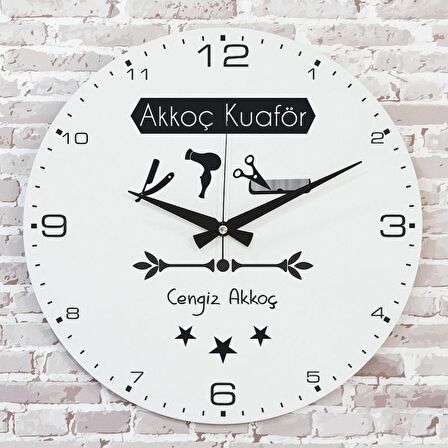 Kuaföre Hediye Ahşap Saat 33cm  KA02-1205