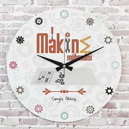 Makine Mühendisine Hediye Ahşap Saat 33cm  KA02-1215