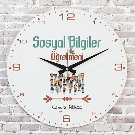 Sosyal Bilgiler Öğretmenine Hediye Ahşap Saat 33cm  KA02-1248
