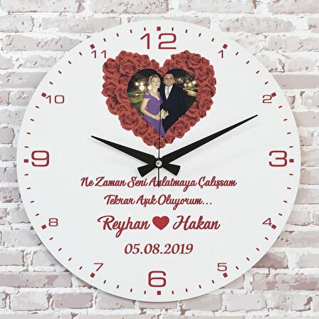 Sevgililer Günü Hediyesi Ahşap Saat 33cm  KA02-1299