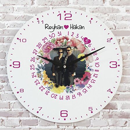Sevgililer Günü Hediyesi Ahşap Saat 33cm  KA02-1304