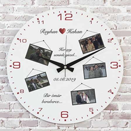 Sevgililer Günü Hediyesi Ahşap Saat 33cm  KA02-1305