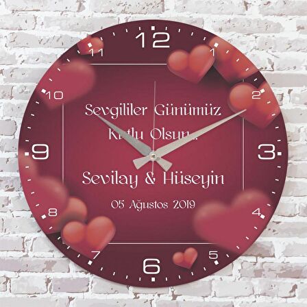 Sevgililer Günü Hediyesi Ahşap Saat 33cm  KA02-1310