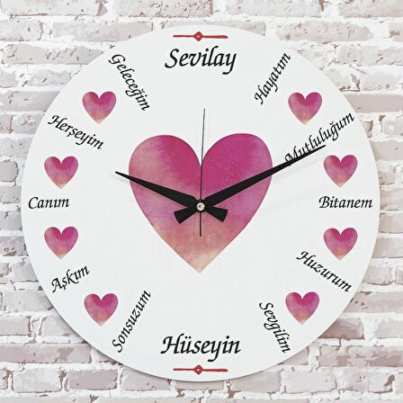 Sevgililer Günü Hediyesi Ahşap Saat 33cm  KA02-1316