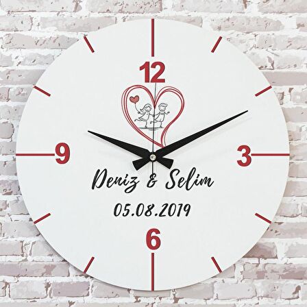 Sevgililer Günü Hediyesi Ahşap Saat 33cm  KA02-1327