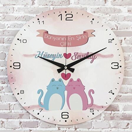 Sevgililer Günü Hediyesi Ahşap Saat 33cm  KA02-1340