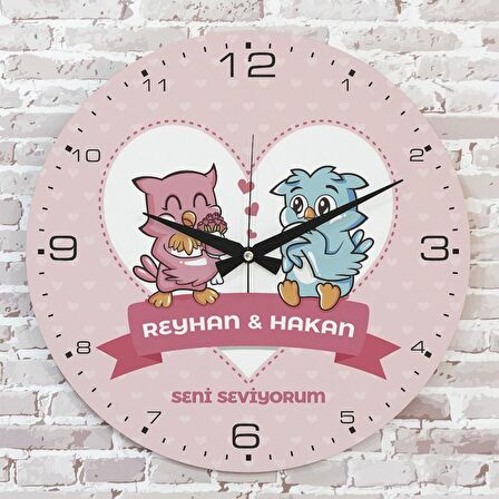 Sevgililer Günü Hediyesi Ahşap Saat 33cm  KA02-1345
