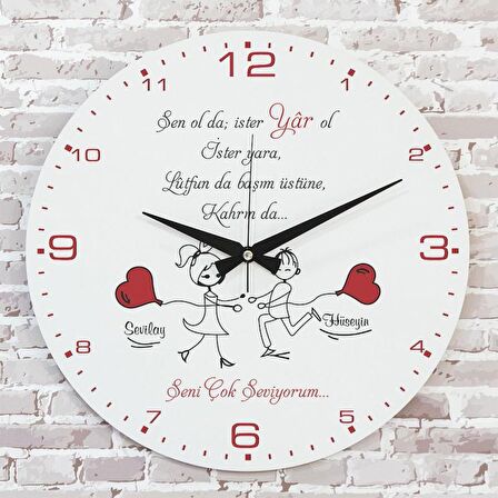 Sevgililer Günü Hediyesi Ahşap Saat 33cm  KA02-1349