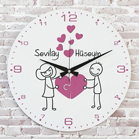 Sevgililer Günü Hediyesi Ahşap Saat 33cm  KA02-1352