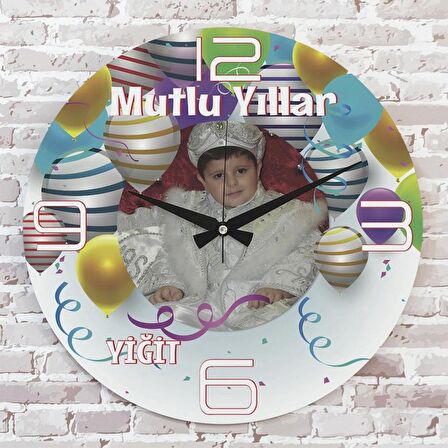 Kişiye Özel Fotoğraflı İyi ki Doğdun Hediye Ahşap Saat 33cm  KA02-1368