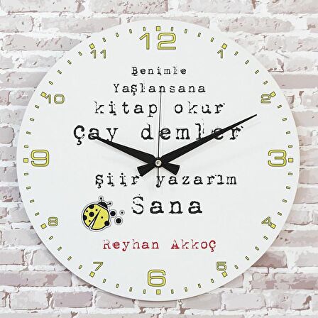Kişiye Özel Benimle Yaşlansana Tasarımlı Hediye Ahşap Saat 33cm  KA02-1375