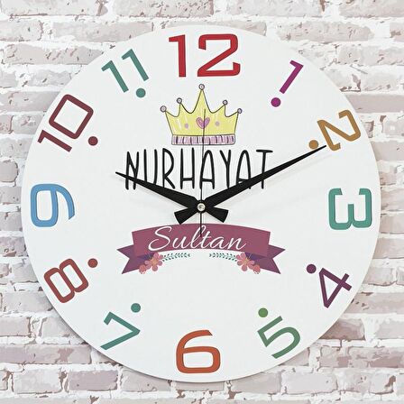 Kişiye Özel Sultan Tasarımlı Hediye Ahşap Saat 33cm  KA02-1376