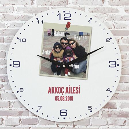 Aileye Özel Fotoğraflı Hediye Ahşap Saat 33cm  KA02-1381