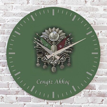 Kişiye Özel Osmanlı Tuğrası Tasarımlı Hediye Ahşap Saat 33cm  KA02-1385
