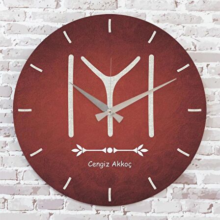 Kişiye Özel Kayı Boyu Bayrağı Tasarımlı Hediye Ahşap Saat 33cm  KA02-1389