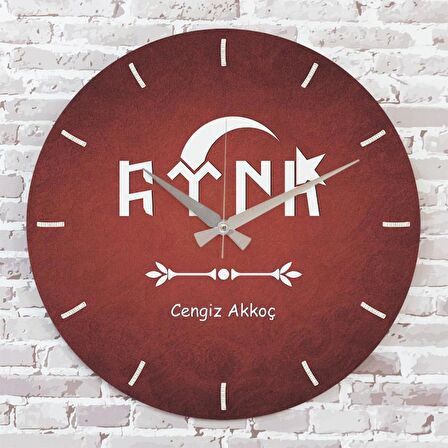 Kişiye Özel Göktürkçe Türk Tasarımlı Hediye Ahşap Saat 33cm  KA02-1390