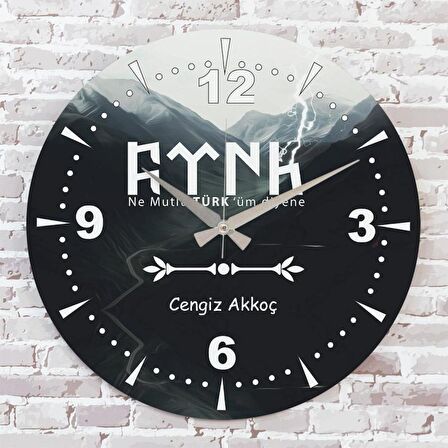 Kişiye Özel Göktürkçe Türk Tasarımlı Hediye Ahşap Saat 33cm  KA02-1392