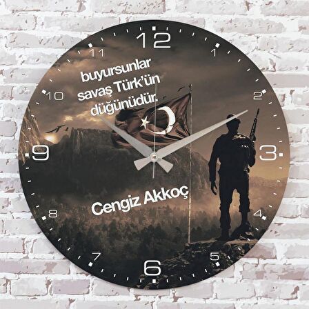 Kişiye Özel Savaş Türk’ün Düğünüdür Tasarımlı Hediye Ahşap Saat 33cm  KA02-1429
