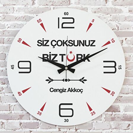 Kişiye Özel Siz Çoksunuz, Biz Türk Tasarımlı Hediye Ahşap Saat 33cm  KA02-1435
