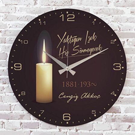 Kişiye Özel Atatürk Tasarımlı Hediye Ahşap Saat 33cm  KA02-1445