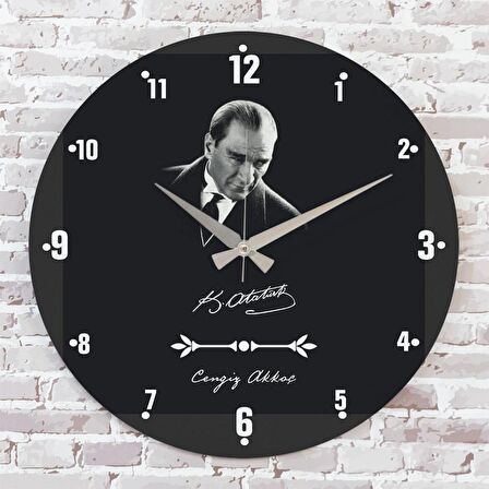 Kişiye Özel Atatürk Tasarımlı Hediye Ahşap Saat 33cm  KA02-1448